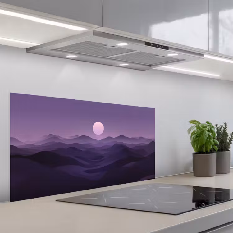 Heuvels - Paars - Mist - Zon keuken achterwand spatscherm middel -3d_schuin