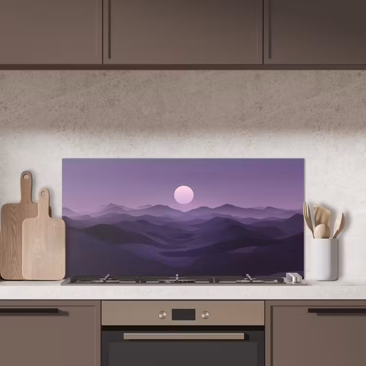 Heuvels - Paars - Mist - Zon keuken achterwand spatscherm middel -sfeer2