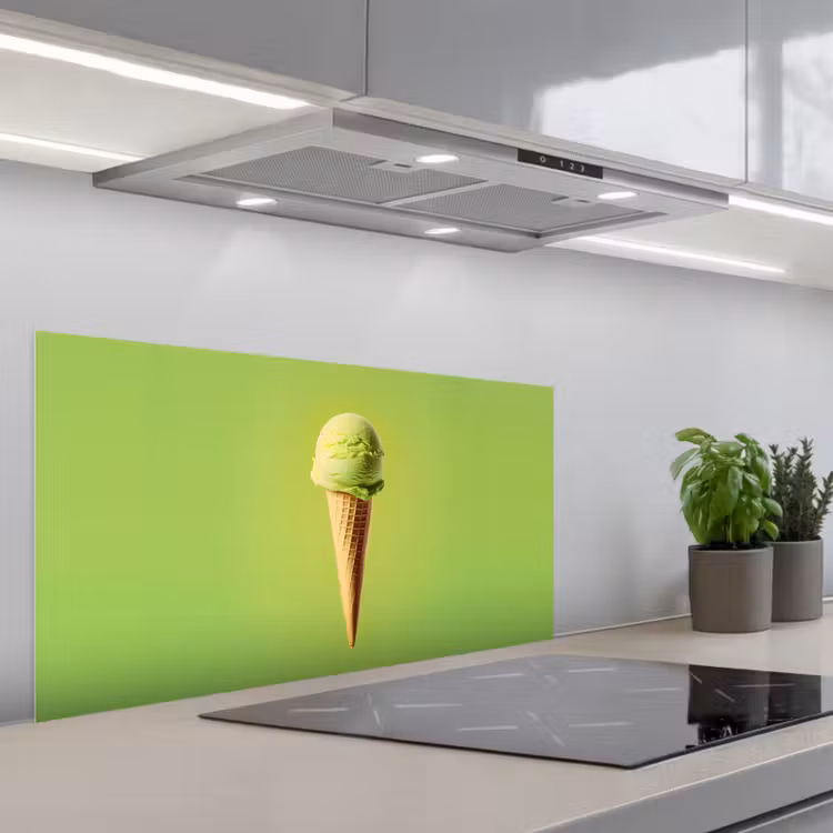 Hoorntje - Schepijs - Groen keuken achterwand spatscherm middel -3d_schuin