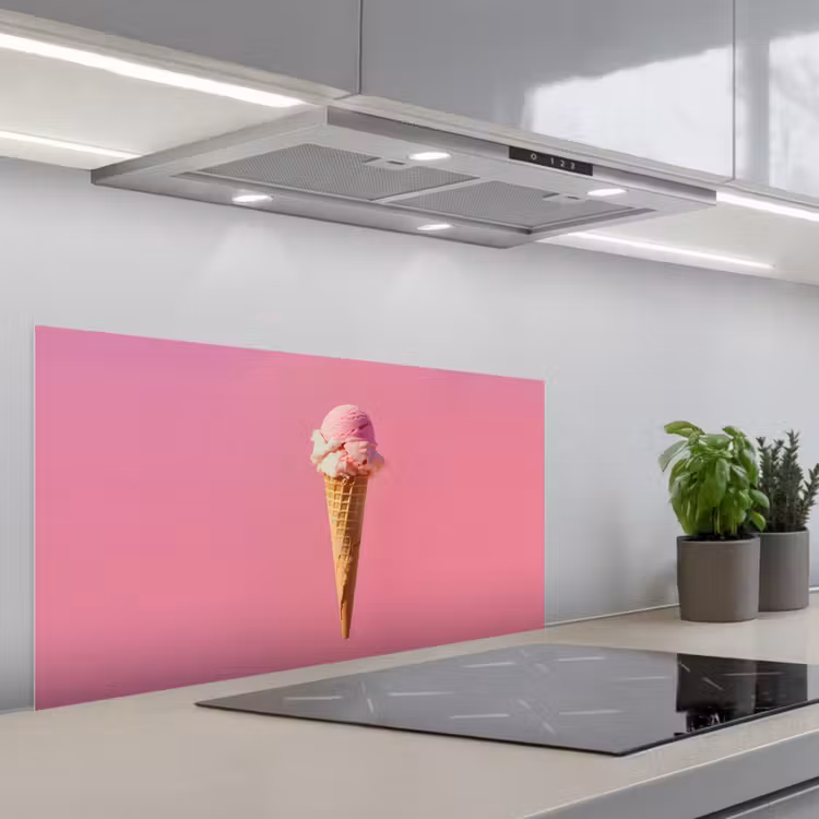 Hoorntje - Schepijs - Roze keuken achterwand spatscherm middel -3d_schuin