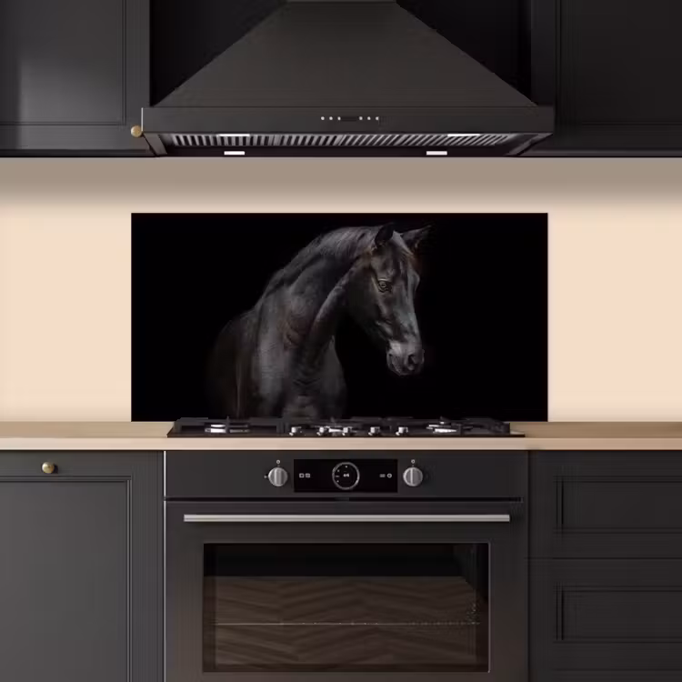 Paard - Dieren - Zwart - Portret keuken achterwand spatscherm middel -sfeer1
