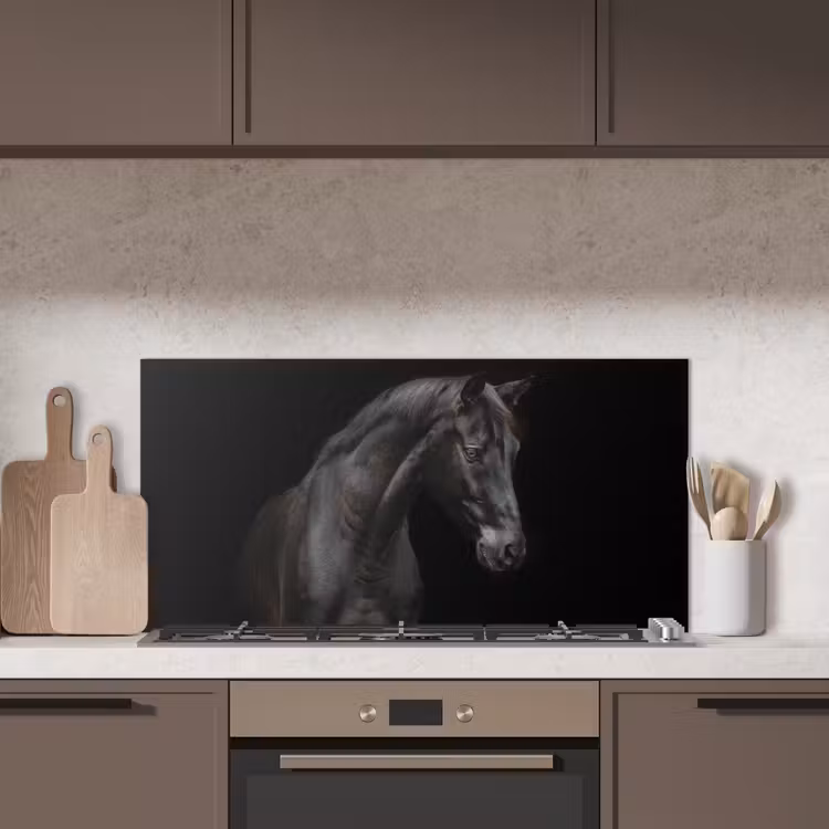 Paard - Dieren - Zwart - Portret keuken achterwand spatscherm middel -sfeer2