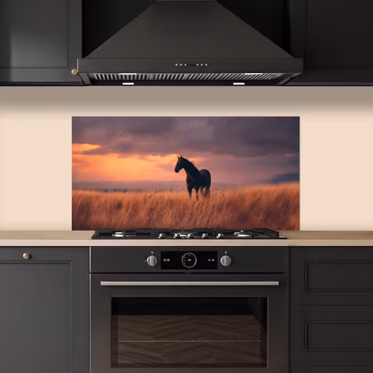 Paard - Wolken - Open veld keuken achterwand spatscherm middel -sfeer1