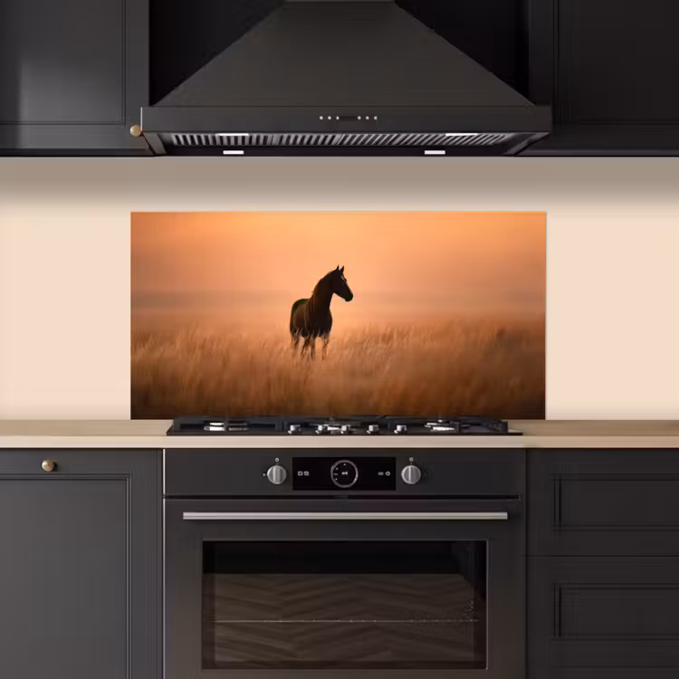 Paard - Grasveld - Zonsondergang keuken achterwand spatscherm middel -sfeer1