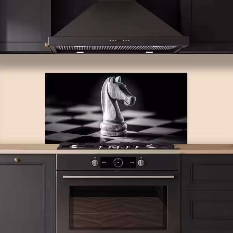Paard - Hout - Schaalbord - Zwart keuken achterwand spatscherm middel -sfeer1