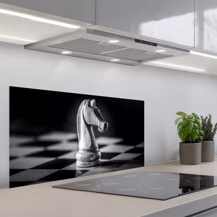 Paard - Hout - Schaalbord - Zwart keuken achterwand spatscherm middel -3d_schuin