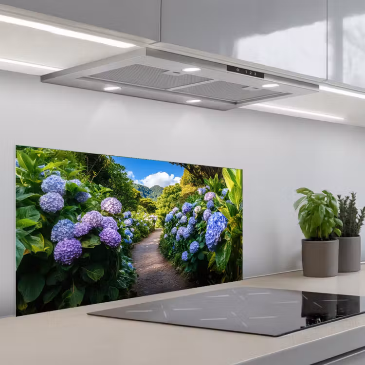 Hortsensia - Pad - Bloemen keuken achterwand spatscherm middel -3d_schuin
