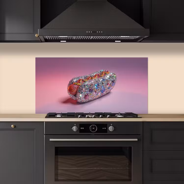 Hotdog - Steentjes - Glitters - Paars keuken achterwand spatscherm middel -sfeer1