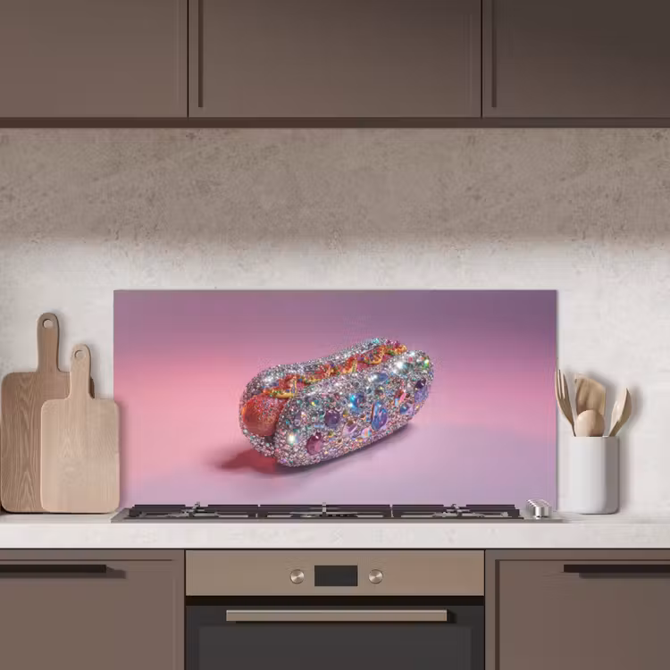 Hotdog - Steentjes - Glitters - Paars keuken achterwand spatscherm middel -sfeer2