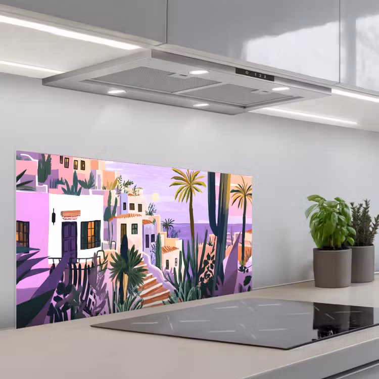Huizen - Minimalistisch - Palmbomen - Kust keuken achterwand spatscherm middel -3d_schuin