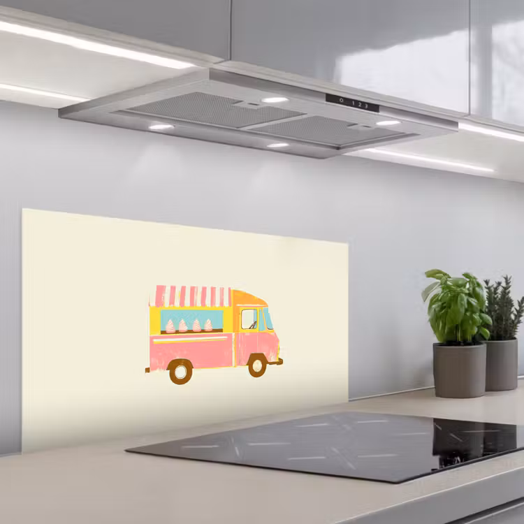 Ijskar - Retro - Softijsjes - Roze keuken achterwand spatscherm middel -3d_schuin