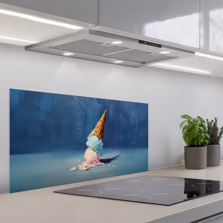 Ijshoorn - Bolletjes - Smelt - Roze keuken achterwand spatscherm middel -3d_schuin