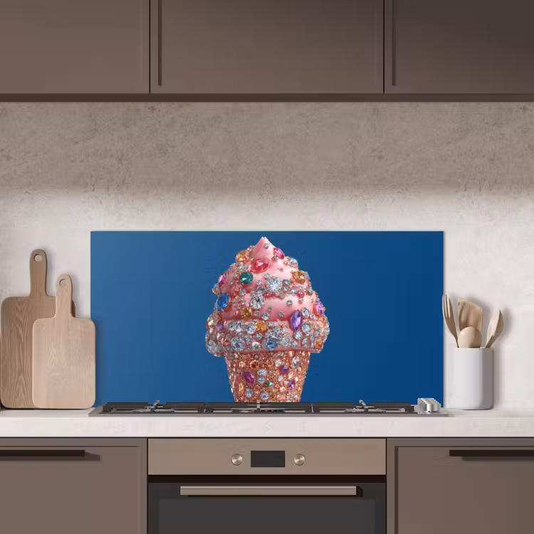 Ijsje - Hoorntje - Steentjes - Blauw keuken achterwand spatscherm middel -sfeer2