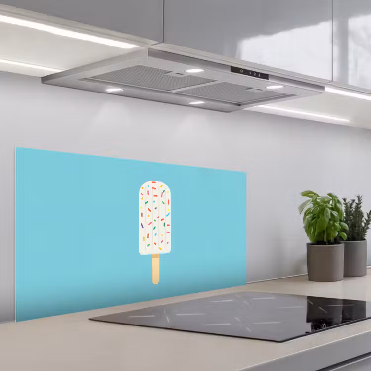 Ijsje - Stokje - Sprinkles - Lichtblauw keuken achterwand spatscherm middel -3d_schuin