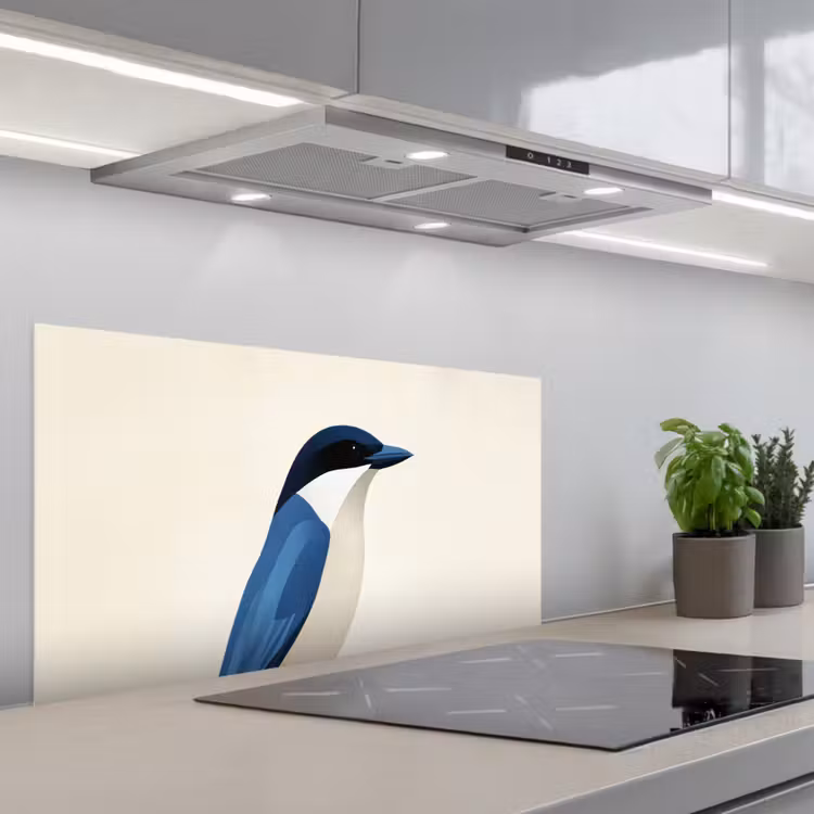 Illustratie - Blauw - Vogel keuken achterwand spatscherm middel -3d_schuin