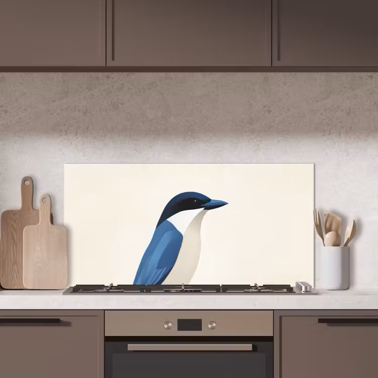 Illustratie - Blauw - Vogel keuken achterwand spatscherm middel -sfeer2