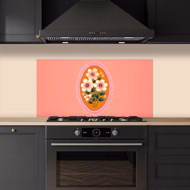 Illustratie - Bloemen - Rand - Roze keuken achterwand spatscherm middel -sfeer1