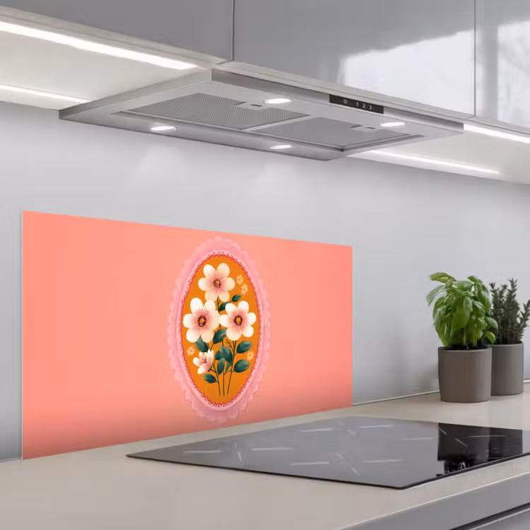 Illustratie - Bloemen - Rand - Roze keuken achterwand spatscherm middel -3d_schuin