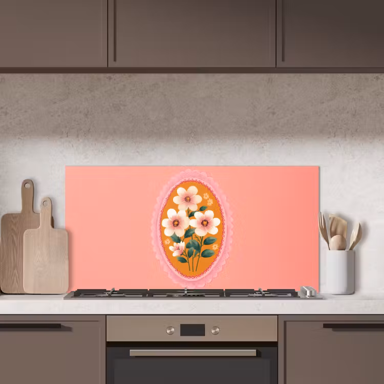Illustratie - Bloemen - Rand - Roze keuken achterwand spatscherm middel -sfeer2