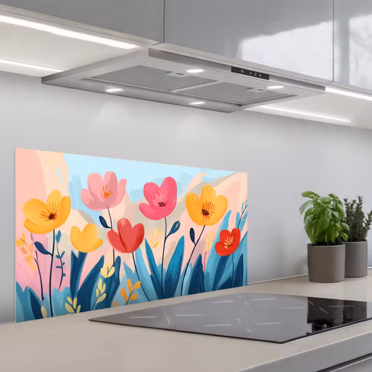 Illustratie - Bloemen - Kleurrijk keuken achterwand spatscherm middel -3d_schuin