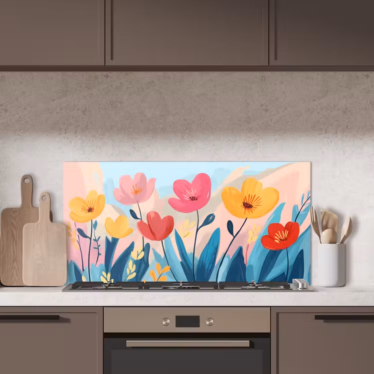 Illustratie - Bloemen - Kleurrijk keuken achterwand spatscherm middel -sfeer2