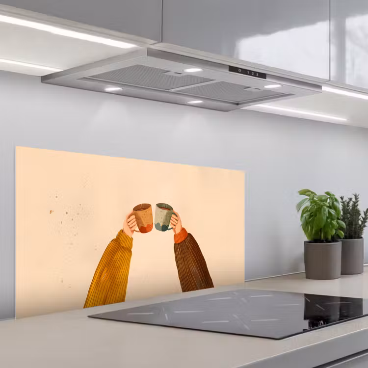 Illustratie - Mokken - Proosten - Bruin keuken achterwand spatscherm middel -3d_schuin