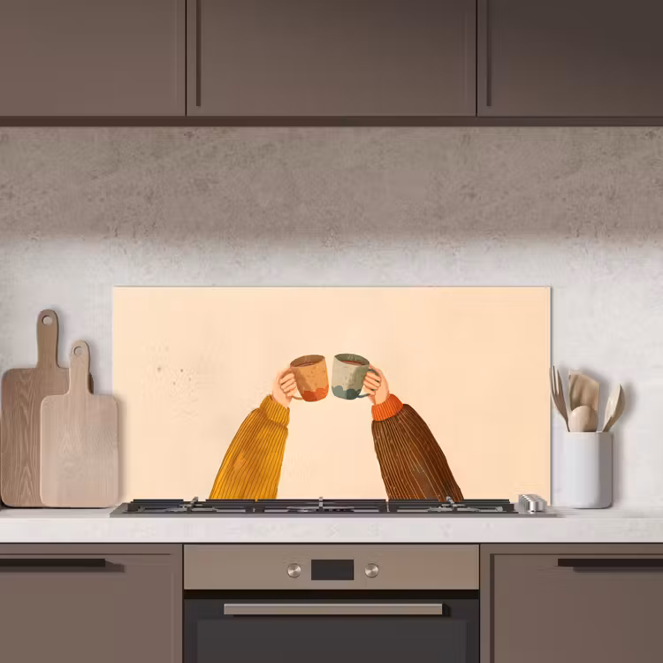 Illustratie - Mokken - Proosten - Bruin keuken achterwand spatscherm middel -sfeer2