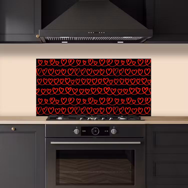 Verweven - Harten - Zwart - Rood keuken achterwand spatscherm middel 899 -sfeer1