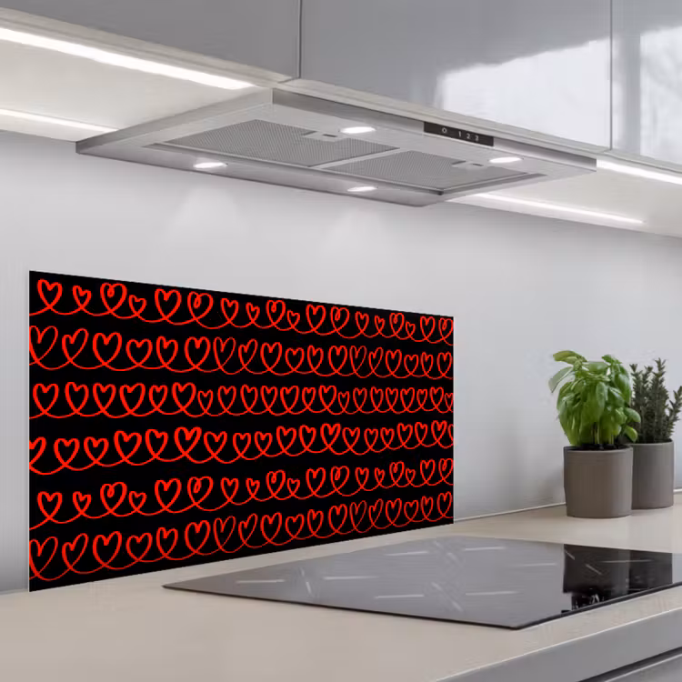 Verweven - Harten - Zwart - Rood keuken achterwand spatscherm middel 899 -3d_schuin