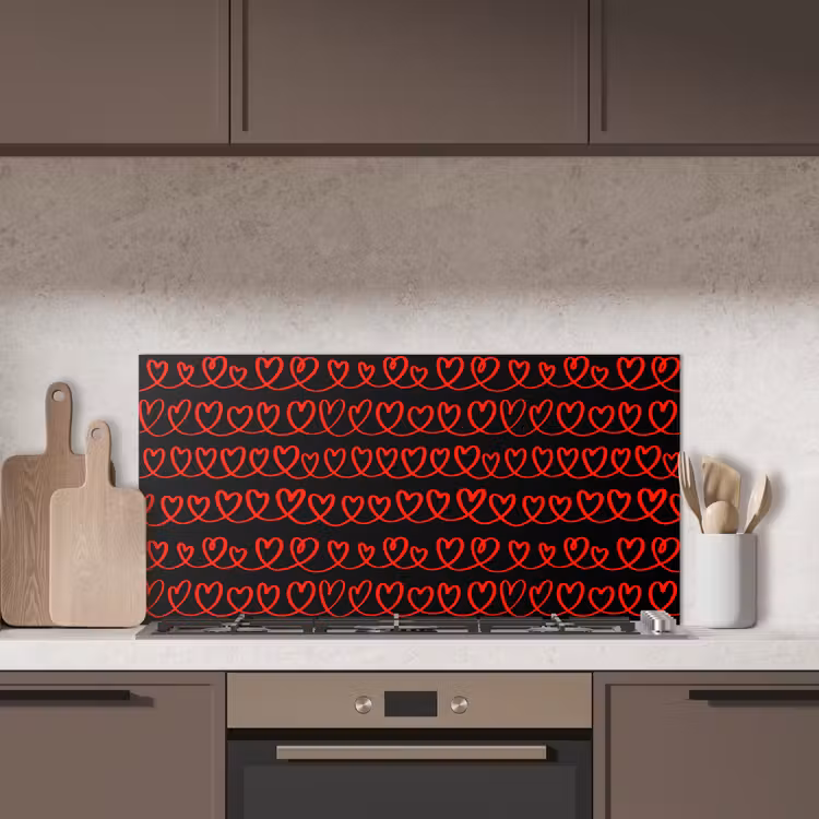 Verweven - Harten - Zwart - Rood keuken achterwand spatscherm middel 899 -sfeer2
