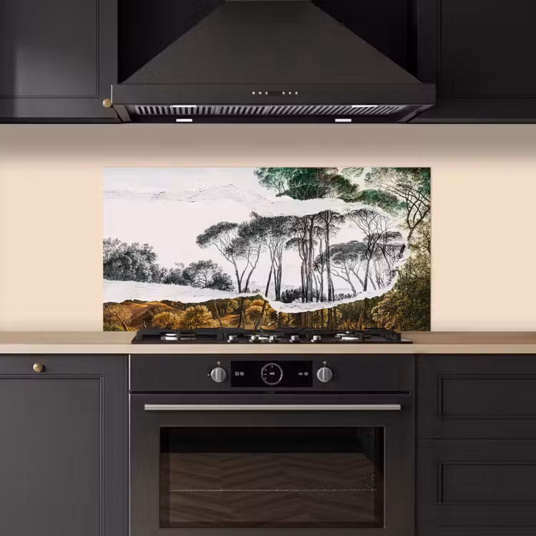 Italiaans landschap parasoldennen - Kunst - Hendrik Voogd - Schilderij - Zwart wit - Oude meesters keuken achterwand spatscherm middel -sfeer1