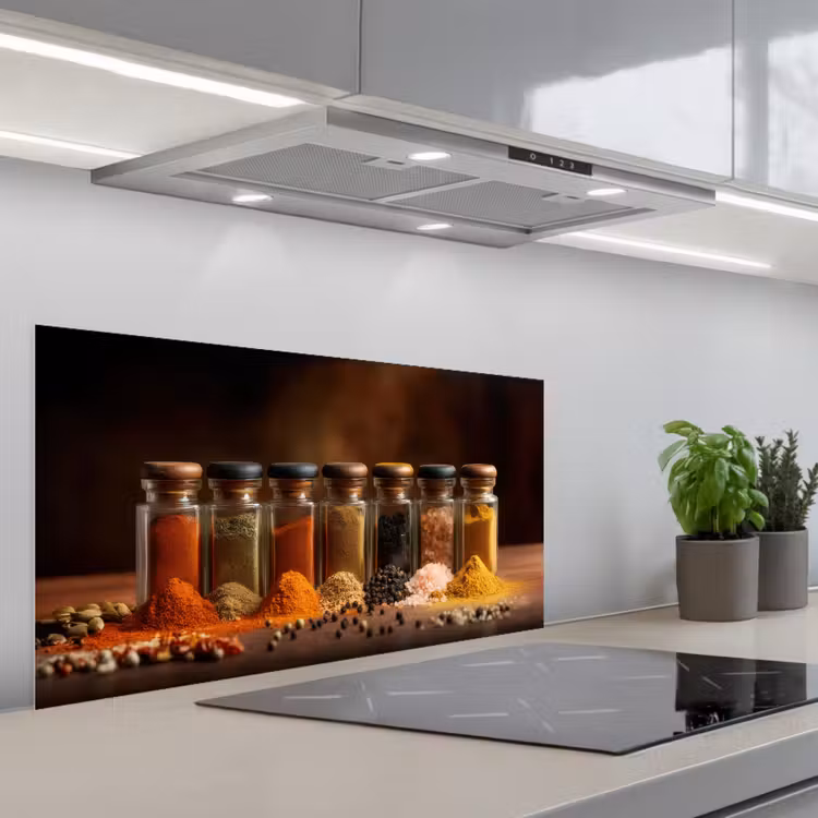 Potjes - Kruiden - Specerijen - Korrels keuken achterwand spatscherm middel -3d_schuin