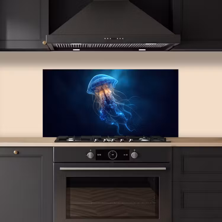 Kwal - Lichtgevend - Tentakels - Blauw keuken achterwand spatscherm middel -sfeer1