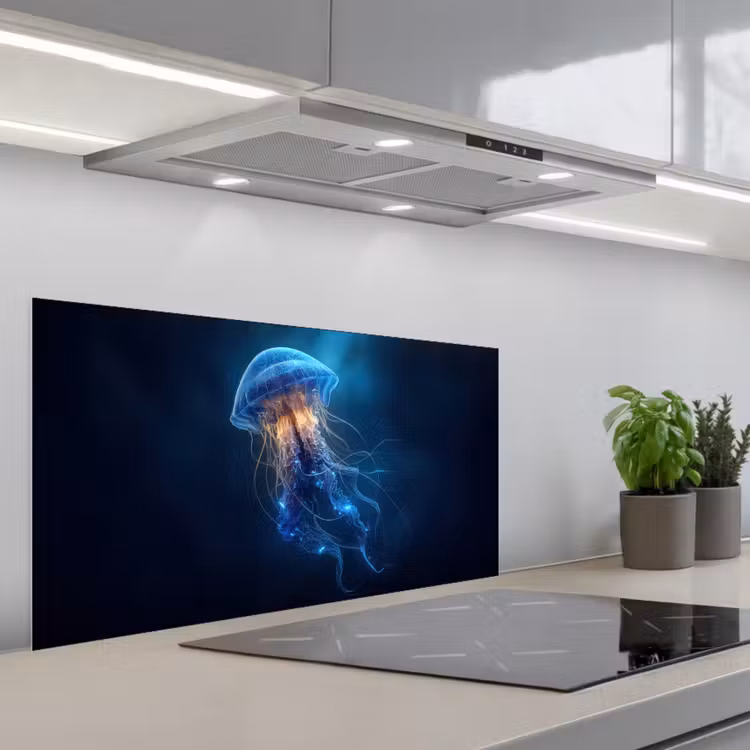 Kwal - Lichtgevend - Tentakels - Blauw keuken achterwand spatscherm middel -3d_schuin