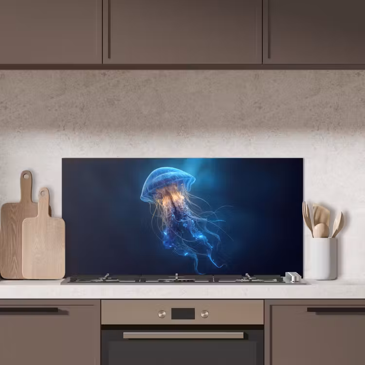Kwal - Lichtgevend - Tentakels - Blauw keuken achterwand spatscherm middel -sfeer2