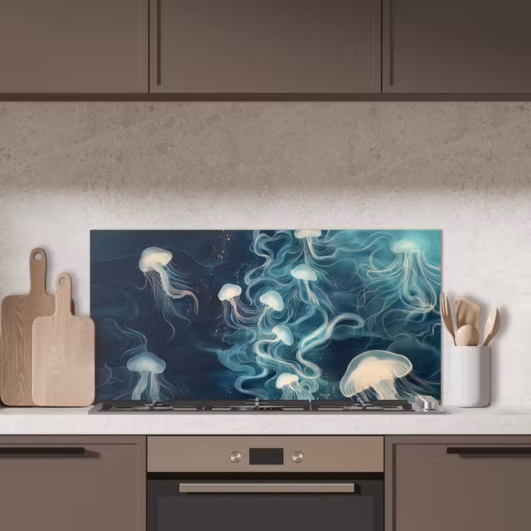 Kwallen - Zee - Wit - Golven keuken achterwand spatscherm middel -sfeer2