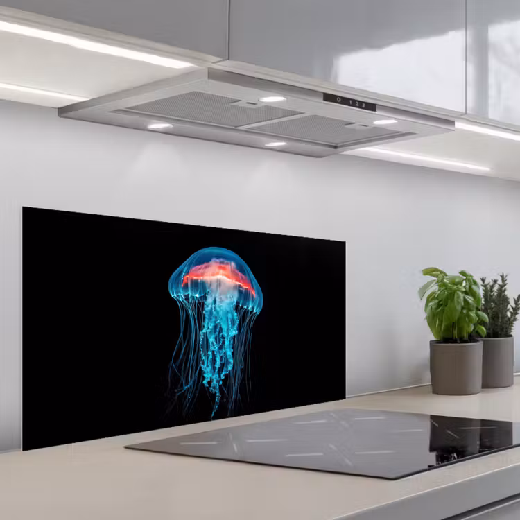 Kwal - Tentakels - Blauw - Licht keuken achterwand spatscherm middel -3d_schuin