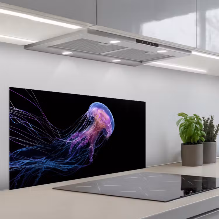Kwal - Doorzichtig - Roze - Tentakels keuken achterwand spatscherm middel -3d_schuin