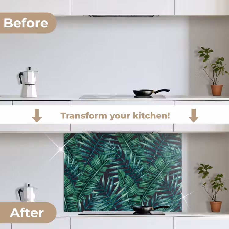 Jungle - Bladeren - Tropisch keuken achterwand spatscherm middel -voor_na_EN