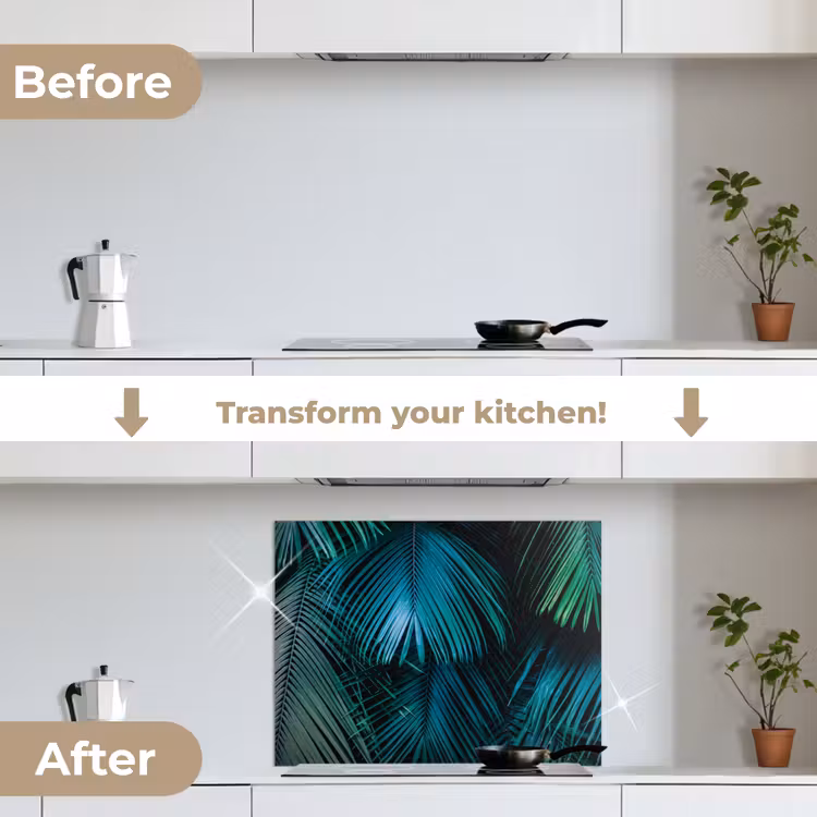 Jungle -  Palmblad - Natuur keuken achterwand spatscherm middel -voor_na_EN