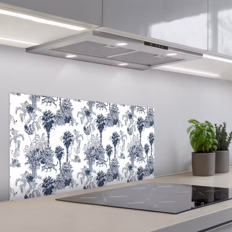 Jungle - Beplanting - Blauw keuken achterwand spatscherm middel 899 -3d_schuin