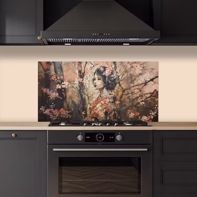 Kimono - Vrouw - kersenbomen keuken achterwand spatscherm middel -sfeer1