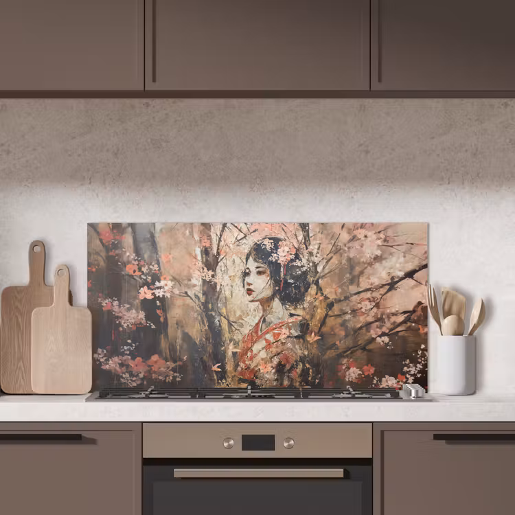 Kimono - Vrouw - kersenbomen keuken achterwand spatscherm middel -sfeer2