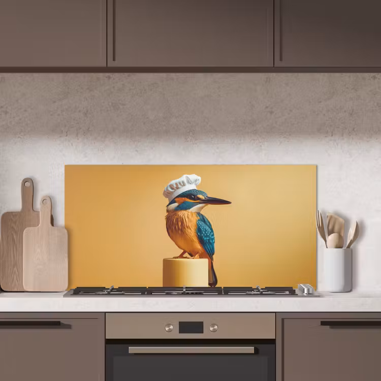 Ijsvogel - Pilaar - Koksmuts - Vogel keuken achterwand spatscherm middel -sfeer2