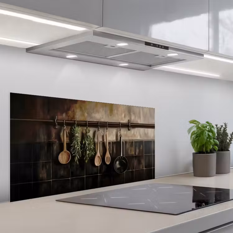 Keukengerei - Rustiek - Tegels - Kruiden keuken achterwand spatscherm middel -3d_schuin