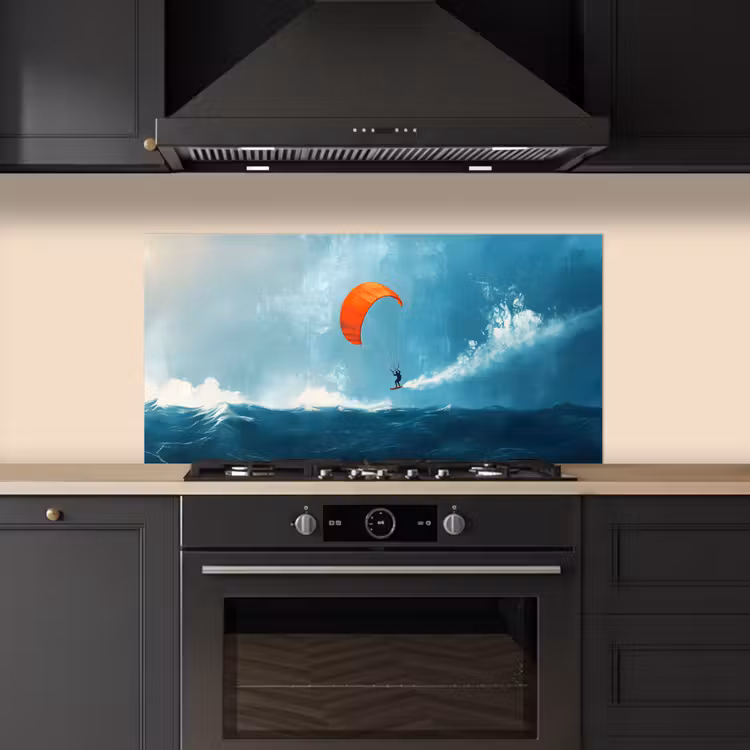 Kitesurfer - Oranje - Zee - Lucht keuken achterwand spatscherm middel -sfeer1