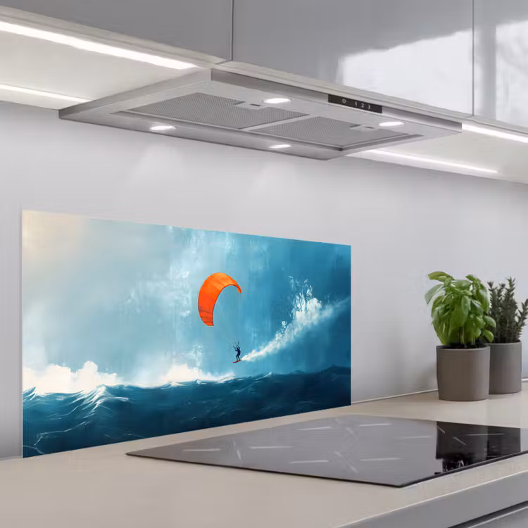 Kitesurfer - Oranje - Zee - Lucht keuken achterwand spatscherm middel -3d_schuin