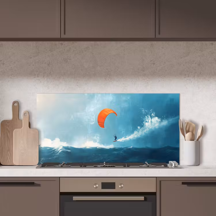 Kitesurfer - Oranje - Zee - Lucht keuken achterwand spatscherm middel -sfeer2