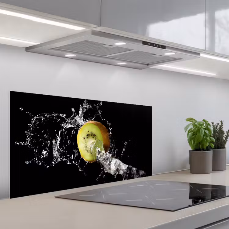 Kiwi - Fruit - Stilleven - Water - Zwart keuken achterwand spatscherm middel -3d_schuin
