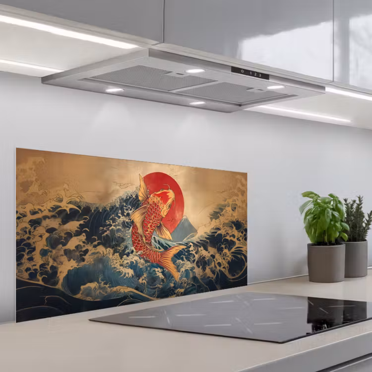 Koi - Zee - Golven - Zon keuken achterwand spatscherm middel -3d_schuin